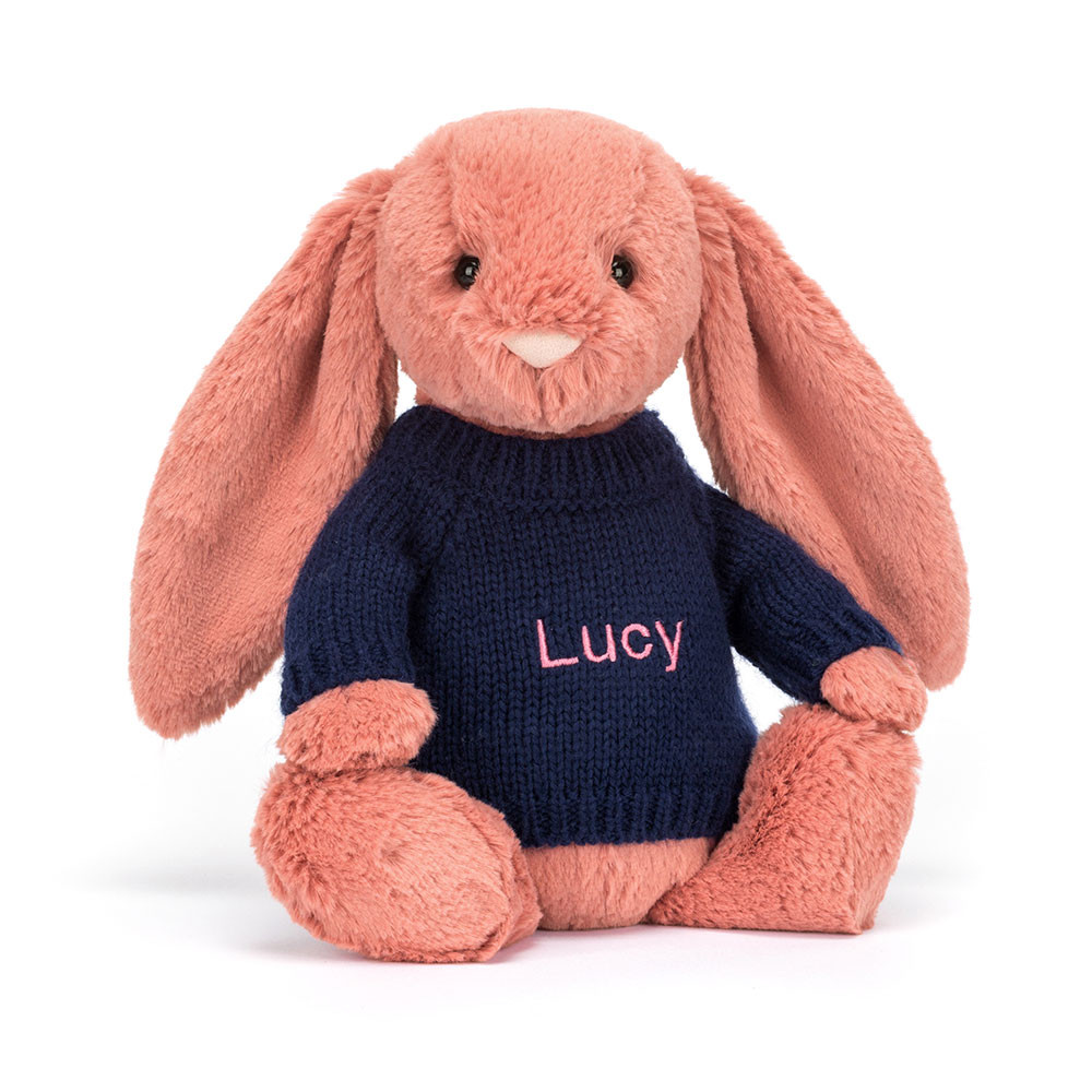 Bashful Sorrel Bunny with Personalized Navy Jumper