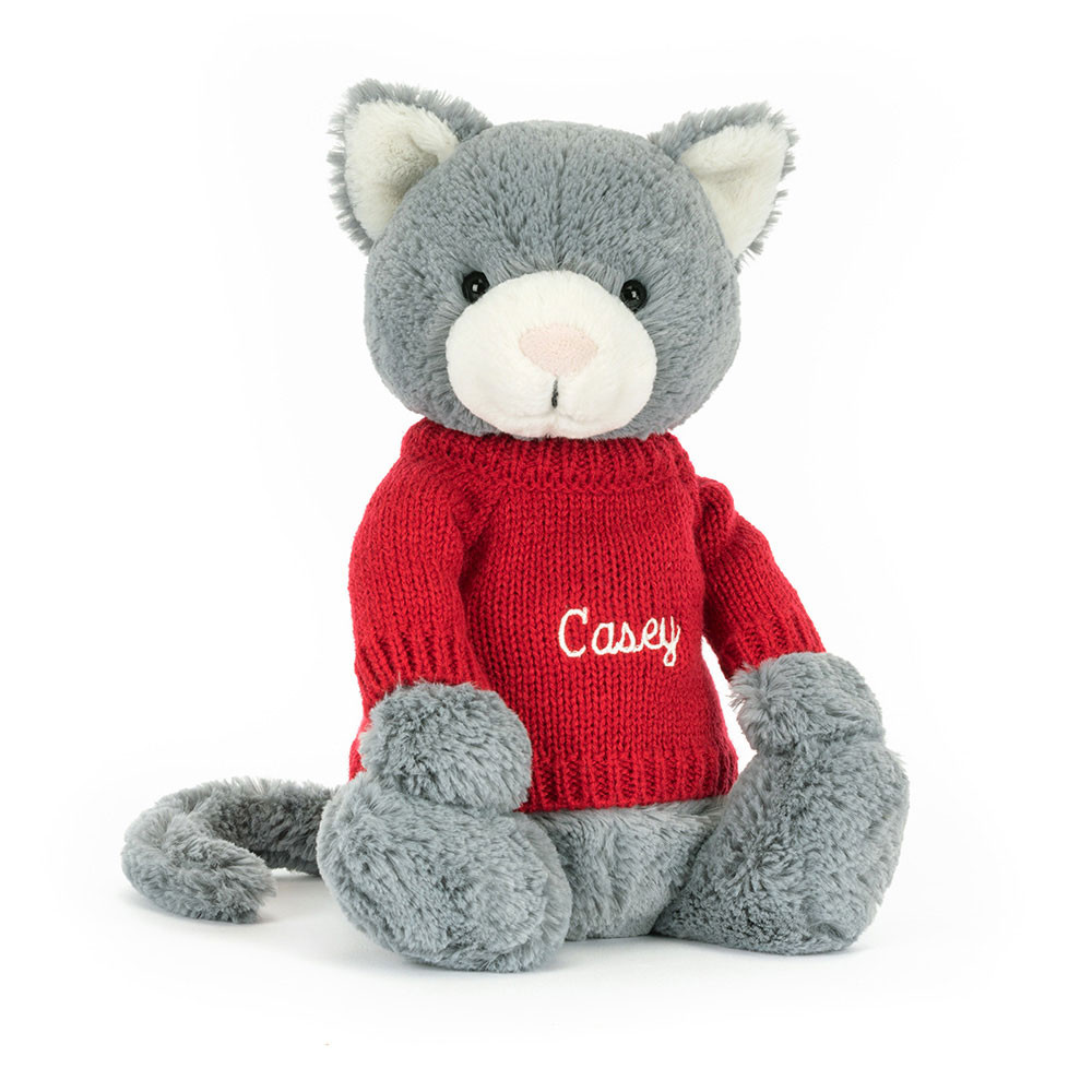 Bashful Kitten with Personalized Red Jumper